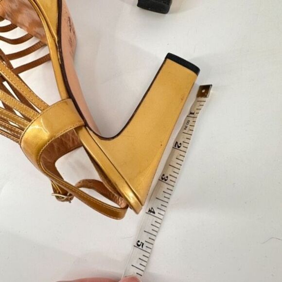 Casadei Womens Leather Peep Toe High Heel Strappy Platform Sandals Gold Size 8.5 - Picture 11 of 11